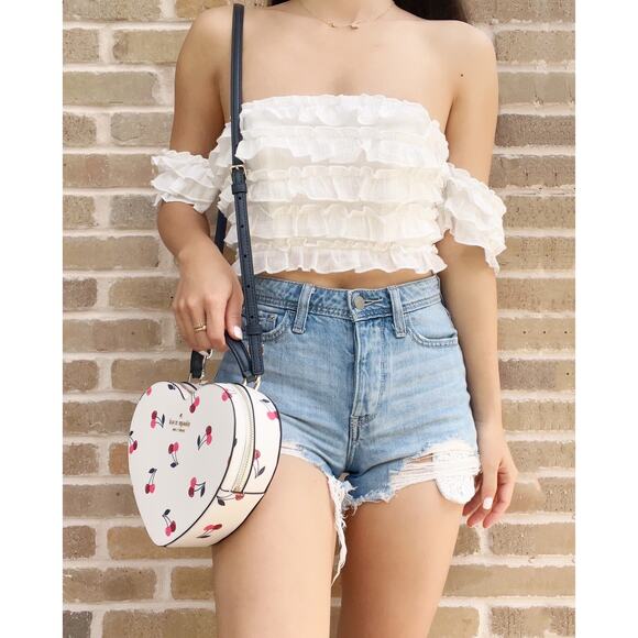 Kate Spade New York Love Shack Red Cherry Heart Crossbody Cream Multi - Picture 4 of 5